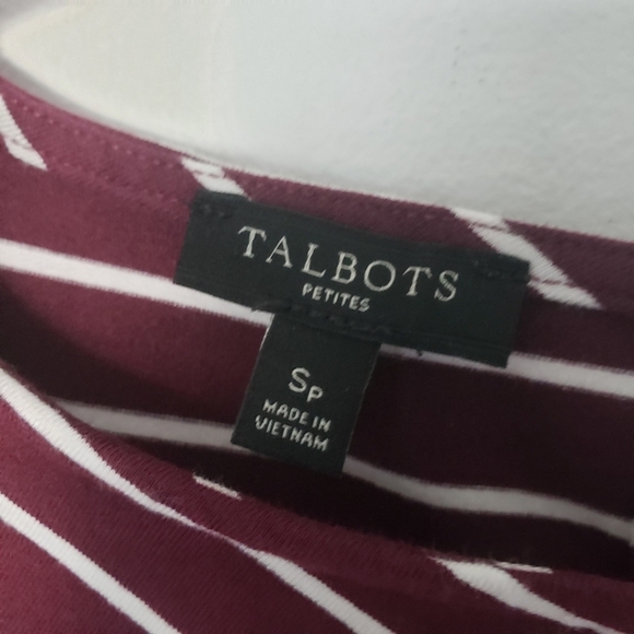 Talbots Boat Neck Burgundy Striped Quarter Sleeve Women's Top Size SP - Picture 3 of 6